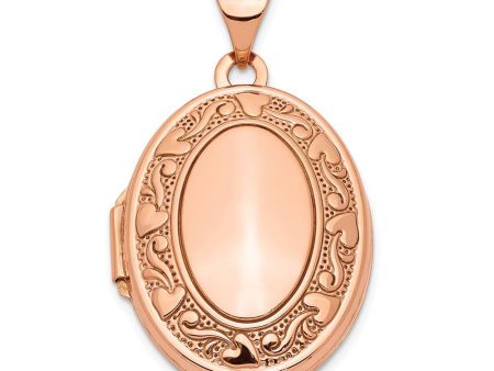 14k Rose Gold 21mm Scroll and Hearts Border Oval Locket Online Sale