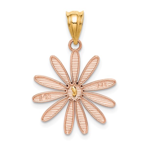 14k Two Tone Gold 18mm Pink Daisy Pendant Fashion