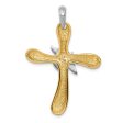 14k Two Tone Gold Rounded Dove Cross Pendant, 26 x 38mm Online now