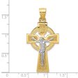 14k Two Tone Gold Large Celtic INRI Crucifix Pendant, 22 x 42mm Supply