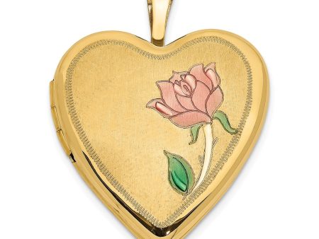 14k Yellow Gold and Enamel Rose Heart Locket, 20mm Discount