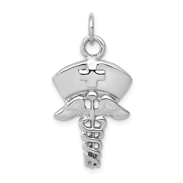 14k White Gold Nurses Cap and Caduceus Pendant Discount