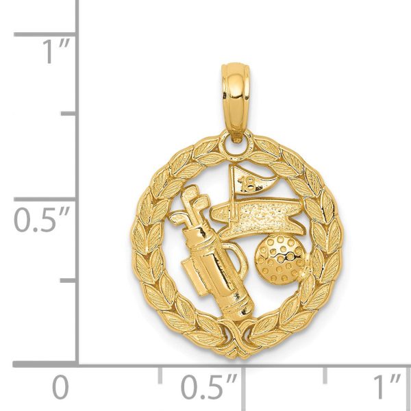 14k Yellow Gold 16mm Golf Themed Pendant Fashion