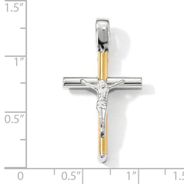 14k Two Tone Gold, Polished Crucifix Pendant, 17 x 32mm on Sale