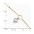 14k Two Tone Gold Dangling Puffed Heart Anklet, 10-11 Inch Discount