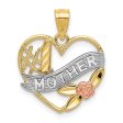 14k Two Tone Gold and White Rhodium #1 Mother Heart Pendant, 17mm For Discount