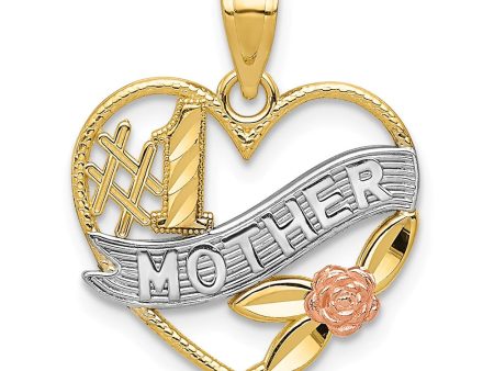 14k Two Tone Gold and White Rhodium #1 Mother Heart Pendant, 17mm For Discount