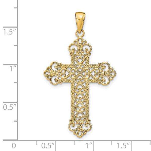 14k Yellow Gold Fleur de lis Cross Pendant, 24 x 42mm Cheap