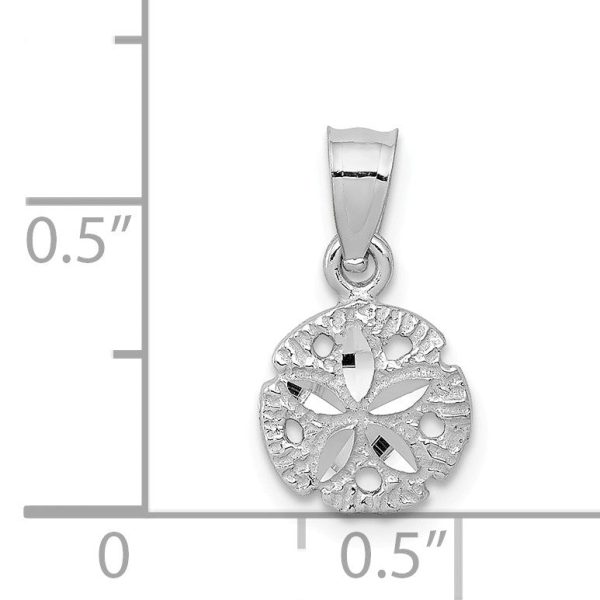 14k White Gold Small Diamond Cut Sand Dollar Pendant, 8mm (5 16 Inch) For Cheap