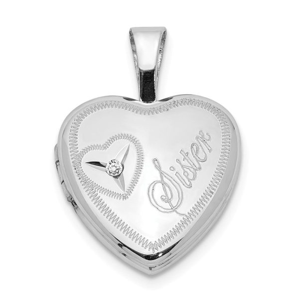 12mm Sister Diamond Heart Locket in Sterling Silver Online now