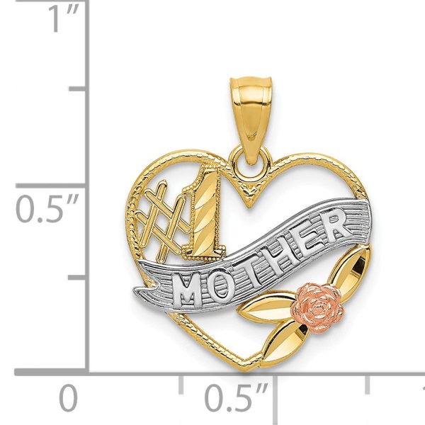 14k Two Tone Gold and White Rhodium #1 Mother Heart Pendant, 17mm For Discount