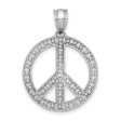 14k White Gold Textured Peace Symbol Pendant, 19mm (3 4 inch) For Sale