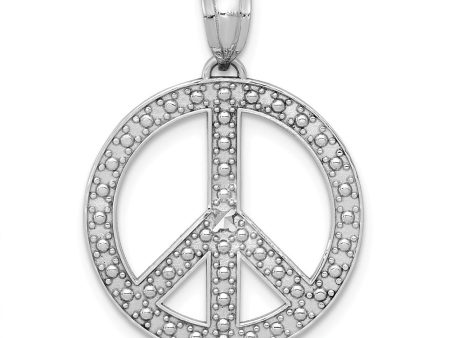 14k White Gold Textured Peace Symbol Pendant, 19mm (3 4 inch) For Sale