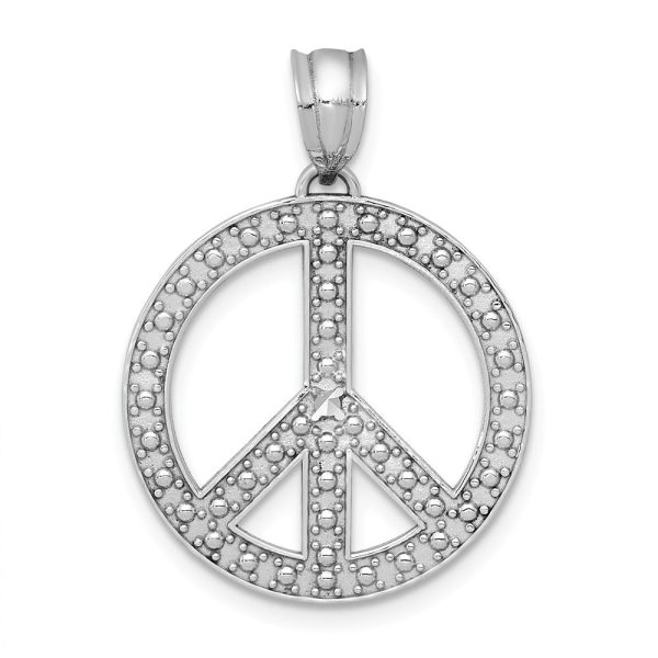 14k White Gold Textured Peace Symbol Pendant, 19mm (3 4 inch) For Sale