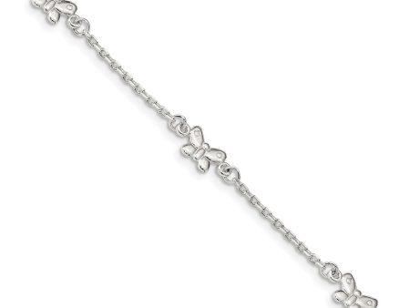 Sterling Silver Butterfly And 1.5mm Cable Chain Anklet, 9-10 Inch For Discount