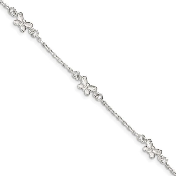 Sterling Silver Butterfly And 1.5mm Cable Chain Anklet, 9-10 Inch For Discount