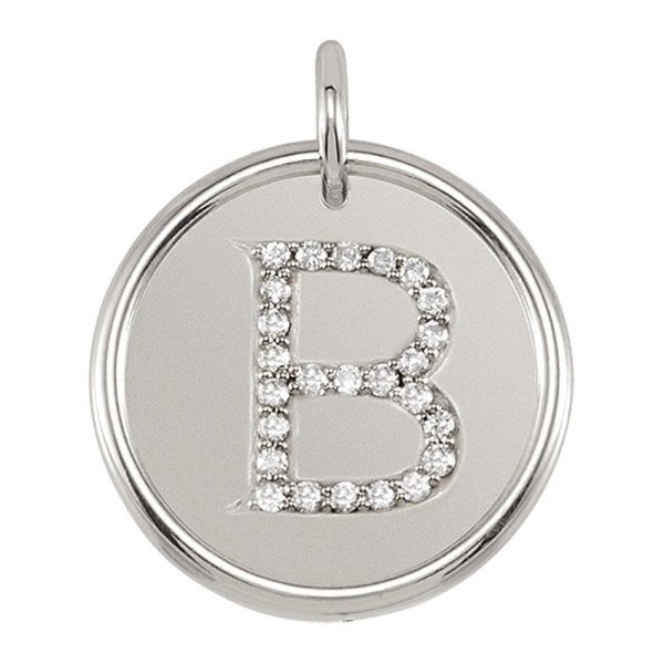 1 8 Ctw G-H, I1 Diamond Initial 17mm Sterling Silver Pendant Letter B Cheap