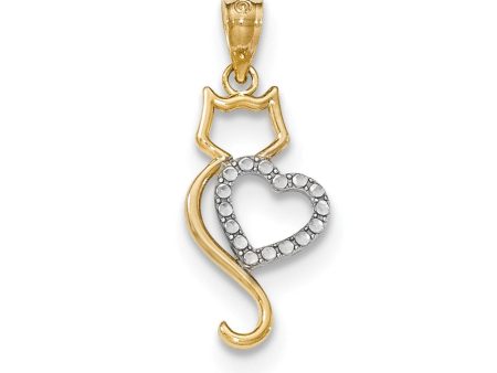 14k Two Tone Gold Cat and Heart Silhouette Pendant, 11 x 26mm on Sale