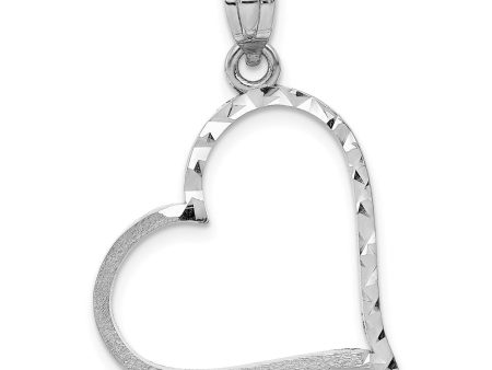 14k White Gold Satin Finished Reversible Heart Pendant, 30mm Online Hot Sale