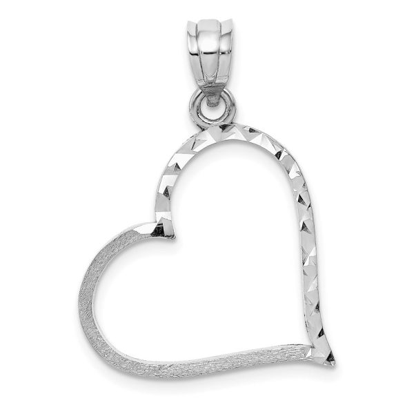 14k White Gold Satin Finished Reversible Heart Pendant, 30mm Online Hot Sale