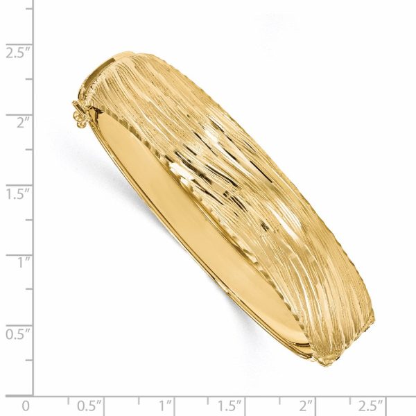 14.25mm 14k Yellow Gold Textured & D C Hinged Bangle Bracelet on Sale