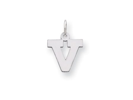 14k White Gold, Amanda Collection, Small Block Style Initial V Pendant For Sale