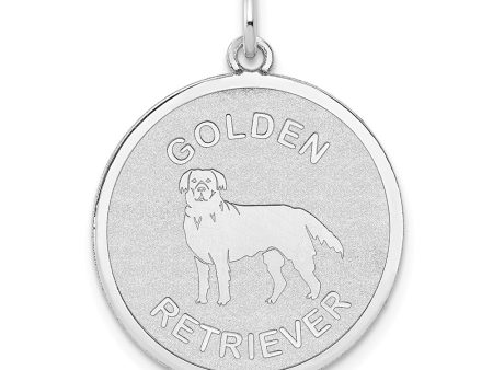 14k White Gold Laser Etched Golden Retriever Disc Pendant, 19mm Online Sale