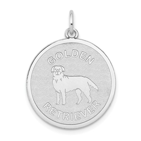 14k White Gold Laser Etched Golden Retriever Disc Pendant, 19mm Online Sale