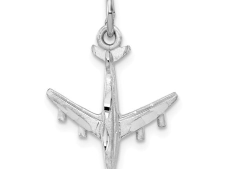 14k White Gold Satin and Diamond Cut 3D Airplane Charm on Sale