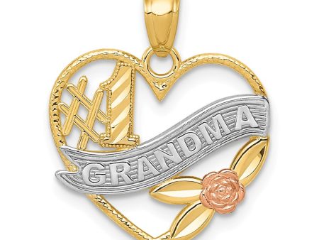 14k Two Tone Gold and White Rhodium #1 Grandma Heart Pendant, 16mm on Sale