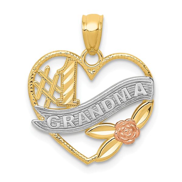 14k Two Tone Gold and White Rhodium #1 Grandma Heart Pendant, 16mm on Sale