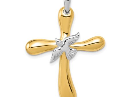 14k Two Tone Gold Rounded Dove Cross Pendant, 26 x 38mm Online now