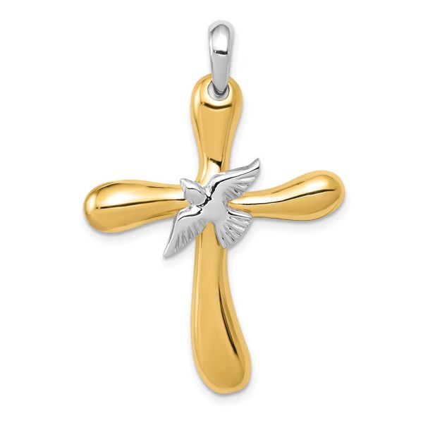 14k Two Tone Gold Rounded Dove Cross Pendant, 26 x 38mm Online now