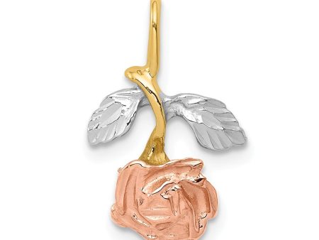 14k Tri-Color Gold Inverted Stemmed Rose Pendant Online Sale