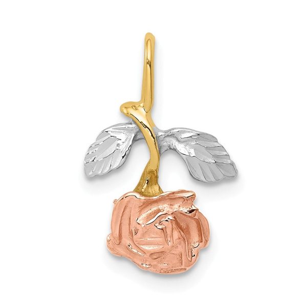 14k Tri-Color Gold Inverted Stemmed Rose Pendant Online Sale