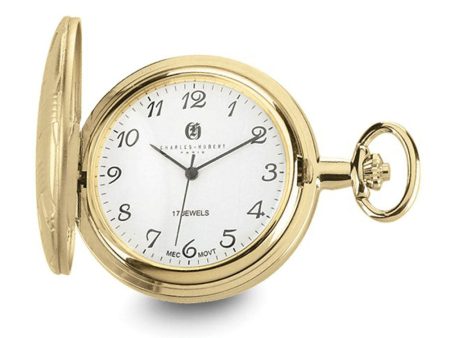 Charles Hubert Gold Finish Brass Basketweave 42mm Pocket Watch Hot on Sale