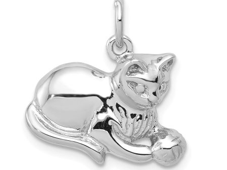 14k White Gold 2D Cat and Ball Charm or Pendant Sale