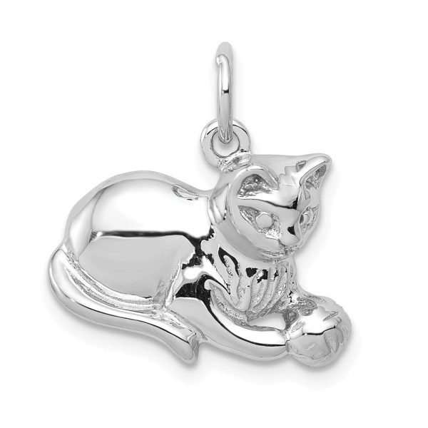 14k White Gold 2D Cat and Ball Charm or Pendant Sale