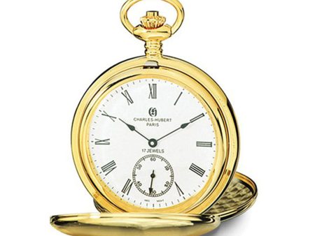 Charles Hubert Polished Gold Tone Stnlss Steel White Dial Pocket Watch Fashion