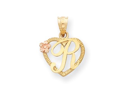 14k Two Tone Gold Grace Collection 15mm Heart Initial R Pendant Hot on Sale