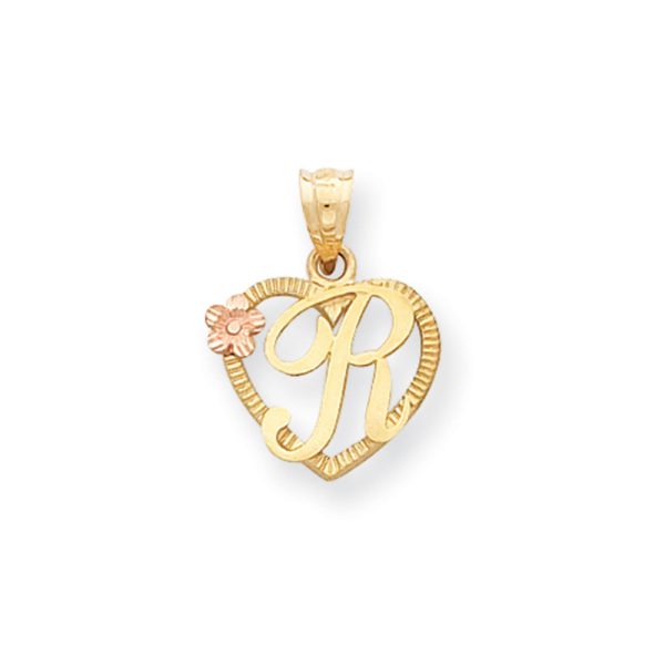 14k Two Tone Gold Grace Collection 15mm Heart Initial R Pendant Hot on Sale