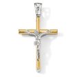 14k Two Tone Gold, Polished Crucifix Pendant, 21 x 37mm Discount