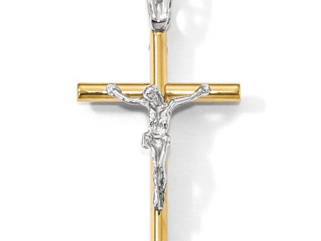 14k Two Tone Gold, Polished Crucifix Pendant, 21 x 37mm Discount