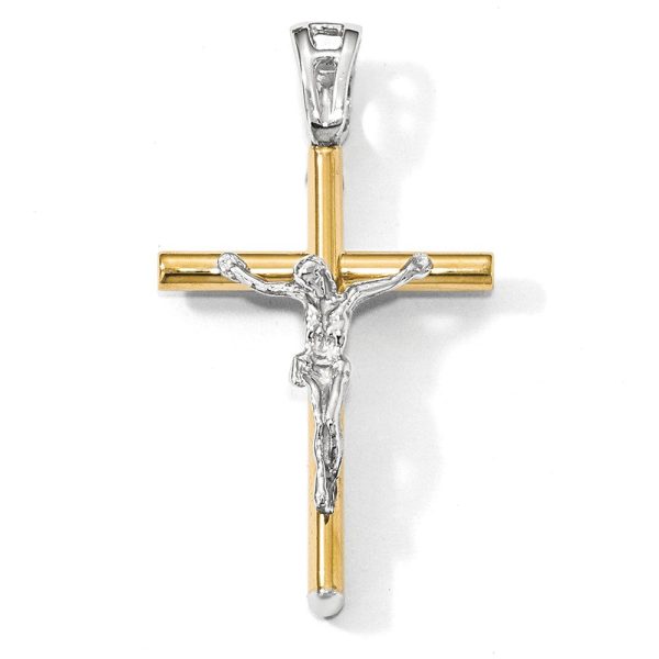 14k Two Tone Gold, Polished Crucifix Pendant, 21 x 37mm Discount