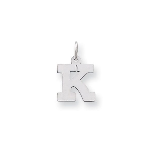 14k White Gold, Amanda Collection, Small Block Style Initial K Pendant For Sale