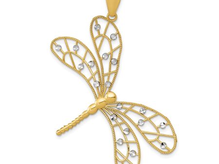 14k Two Tone Gold Large Filigree Dragonfly Pendant, 40mm (1 1 2 inch) Sale