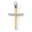 14k Two Tone Gold, Polished Hollow Cross Pendant, 18 x 32mm Discount