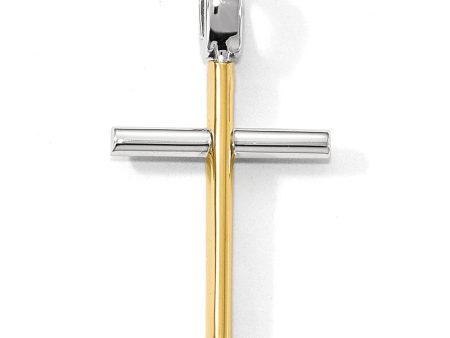 14k Two Tone Gold, Polished Hollow Cross Pendant, 18 x 32mm Discount