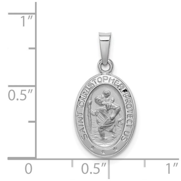 14k White Gold Saint Christopher Oval Medal Pendant, 11 x 22mm For Sale