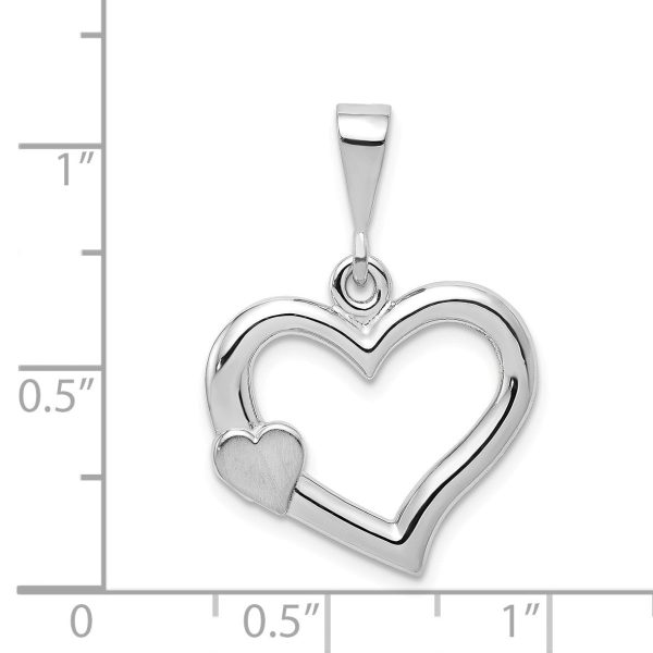 14k White Gold Satin Heart on Heart Pendant, 19mm Discount